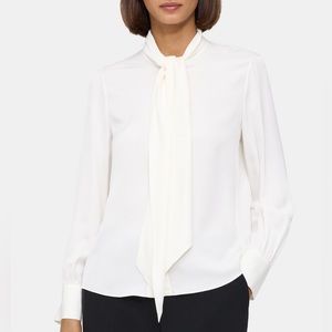 Theory scarf-tie silk ivory blouse size S